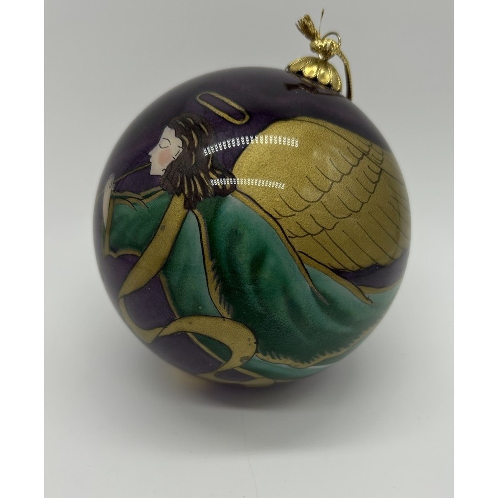 Pier One Imports Li Bien Glass Ornament Hand Painted Angel Purple 1999 Christmas